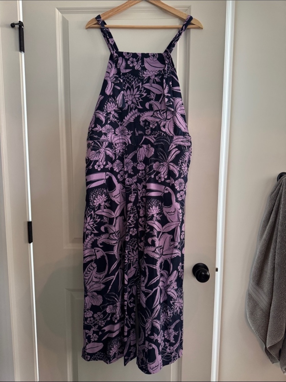 New Anthropologie FARM Rio Floral Wide Leg Purple Resort Jumpsuit Overalls M - Picture 5 of 6
